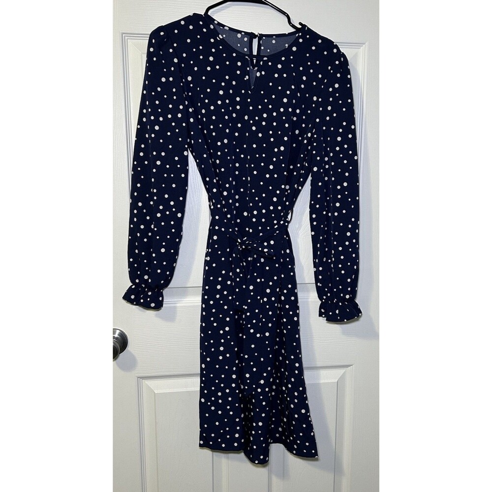 Shein Women’s Long Sleeve Tie Waist Polka Dot Midi Dress Size Medium NWOT